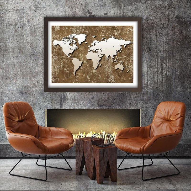 Glezna brūnā rāmī - Old Map Of The World Retro  Home Trends DECO