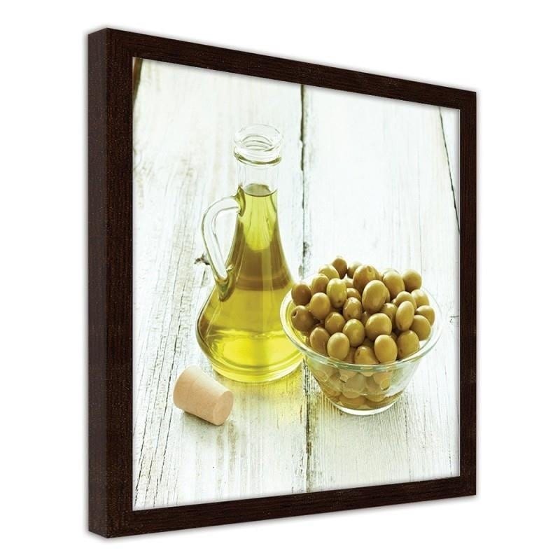 Glezna brūnā rāmī - Olives in a bowl and oil  Home Trends DECO