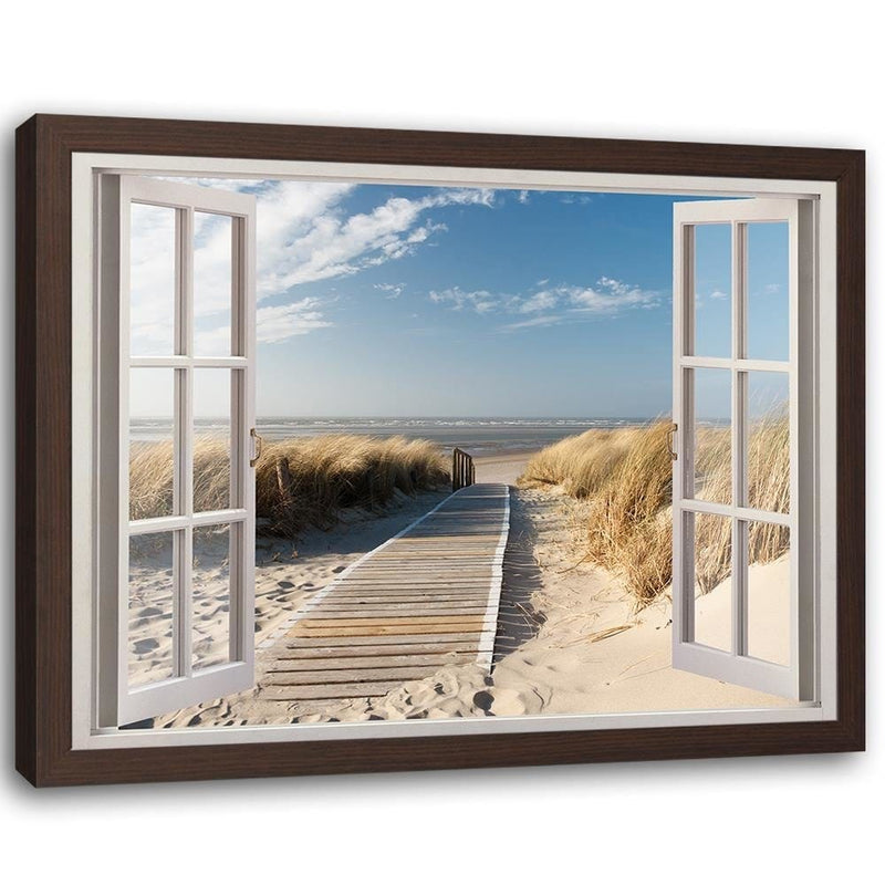 Glezna brūnā rāmī - Opened Window To Way To The Beach  Home Trends DECO