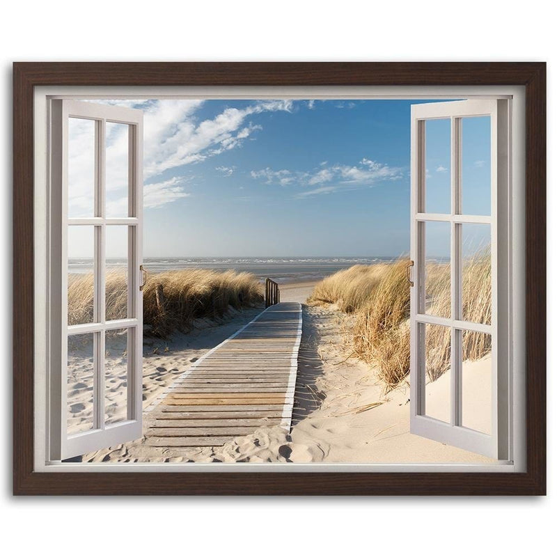 Glezna brūnā rāmī - Opened Window To Way To The Beach  Home Trends DECO