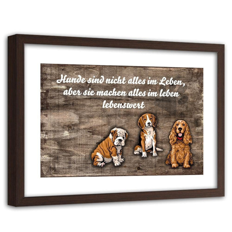 Glezna brūnā rāmī - Operative Three Sweet Dogs  Home Trends DECO