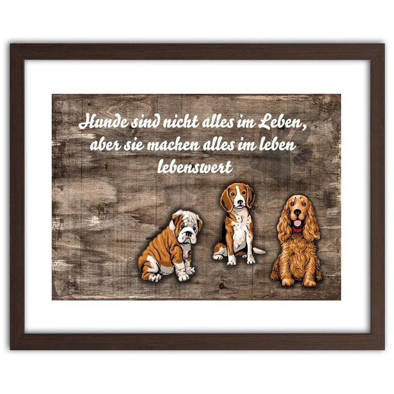 Glezna brūnā rāmī - Operative Three Sweet Dogs  Home Trends DECO