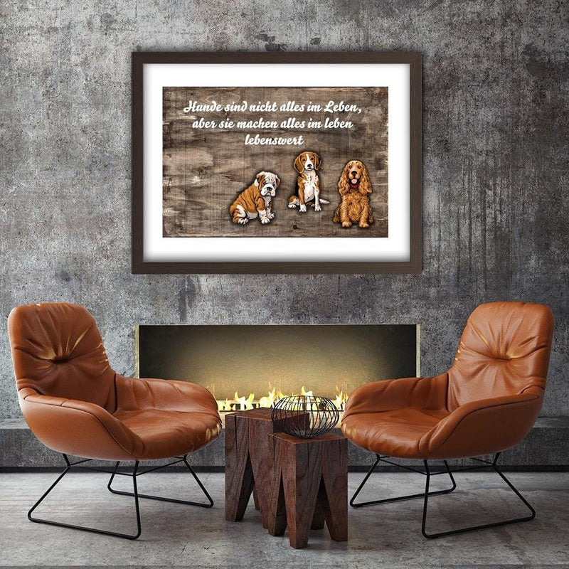 Glezna brūnā rāmī - Operative Three Sweet Dogs  Home Trends DECO