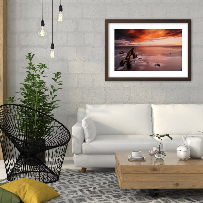 Glezna brūnā rāmī - Orange Sky Over The Sea  Home Trends DECO