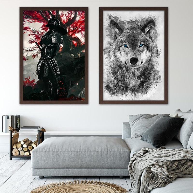 Glezna brūnā rāmī - Painted Wolf  Home Trends DECO