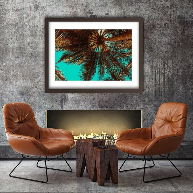 Glezna brūnā rāmī - Palm Tree On A Turquoise Sky  Home Trends DECO