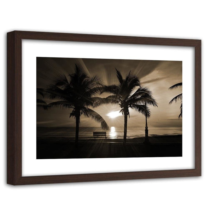 Glezna brūnā rāmī - Palm Trees And Sun Rays 1  Home Trends DECO