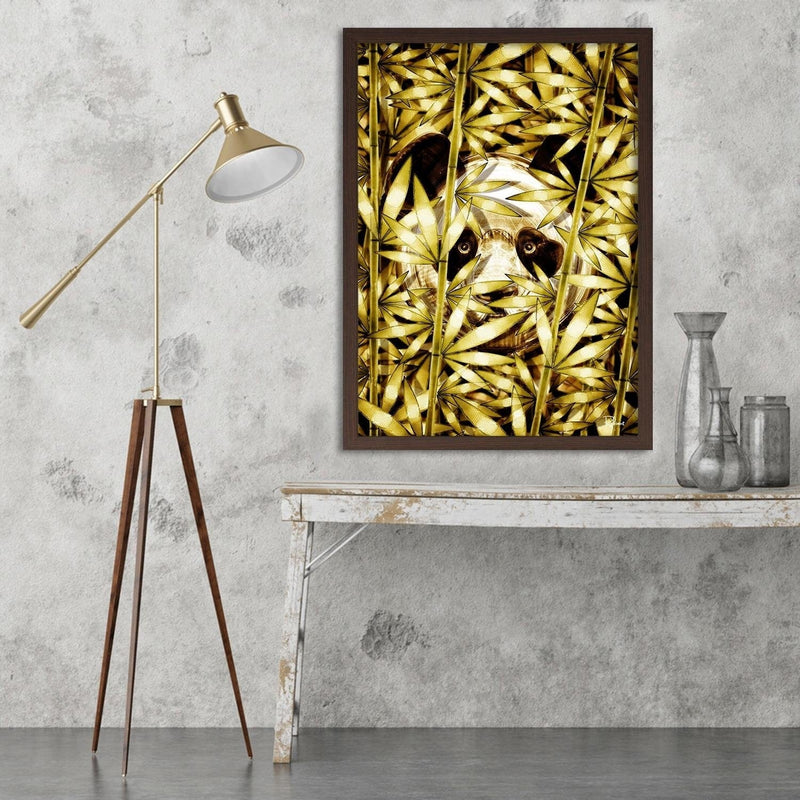 Glezna brūnā rāmī - Panda Image Animal Print Gold  Home Trends DECO