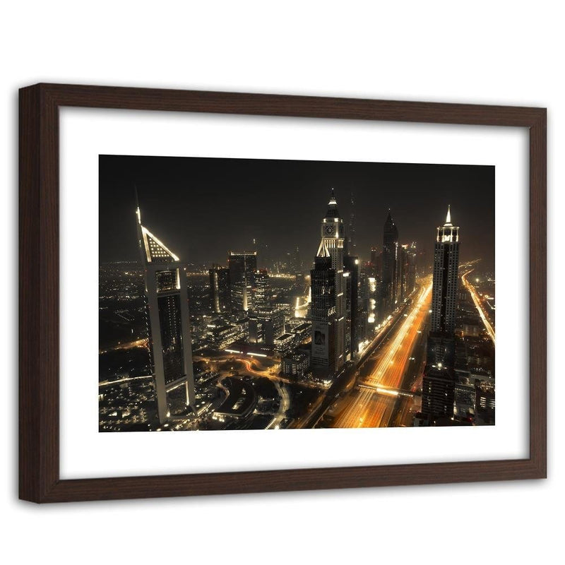 Glezna brūnā rāmī - Panorama Of Dubai At Night  Home Trends DECO