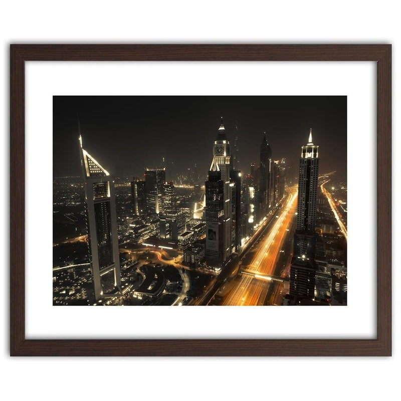 Glezna brūnā rāmī - Panorama Of Dubai At Night  Home Trends DECO