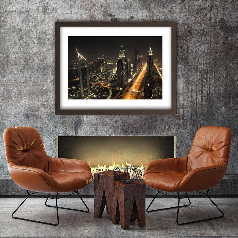 Glezna brūnā rāmī - Panorama Of Dubai At Night  Home Trends DECO