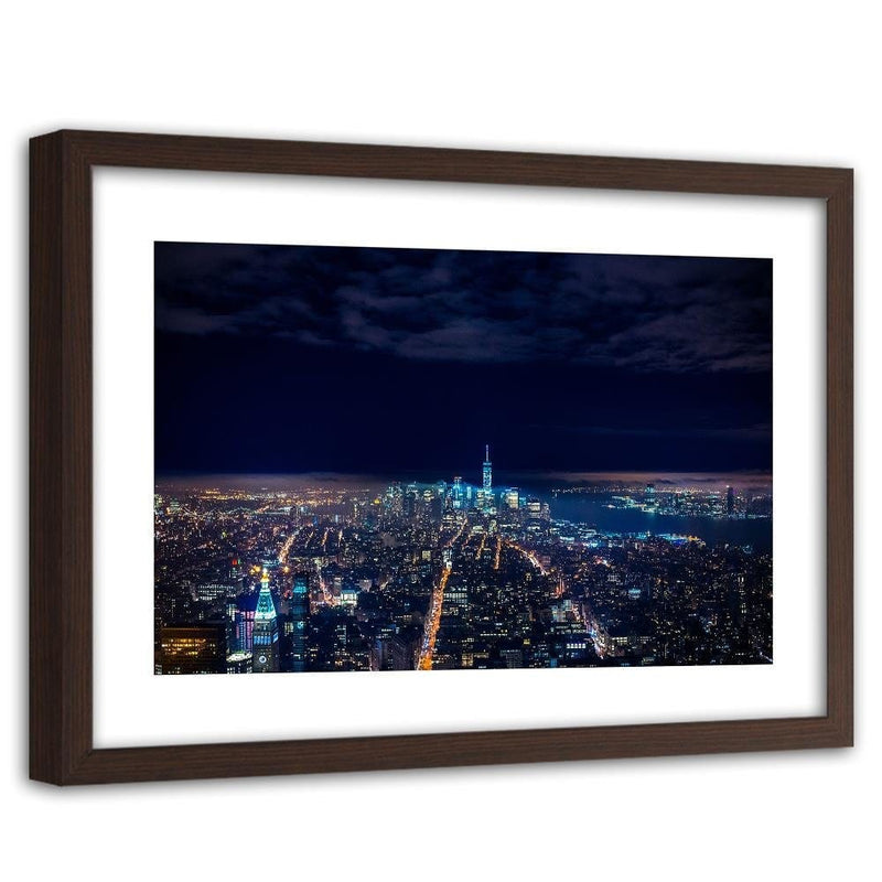 Glezna brūnā rāmī - Panorama Of The City At Night  Home Trends DECO