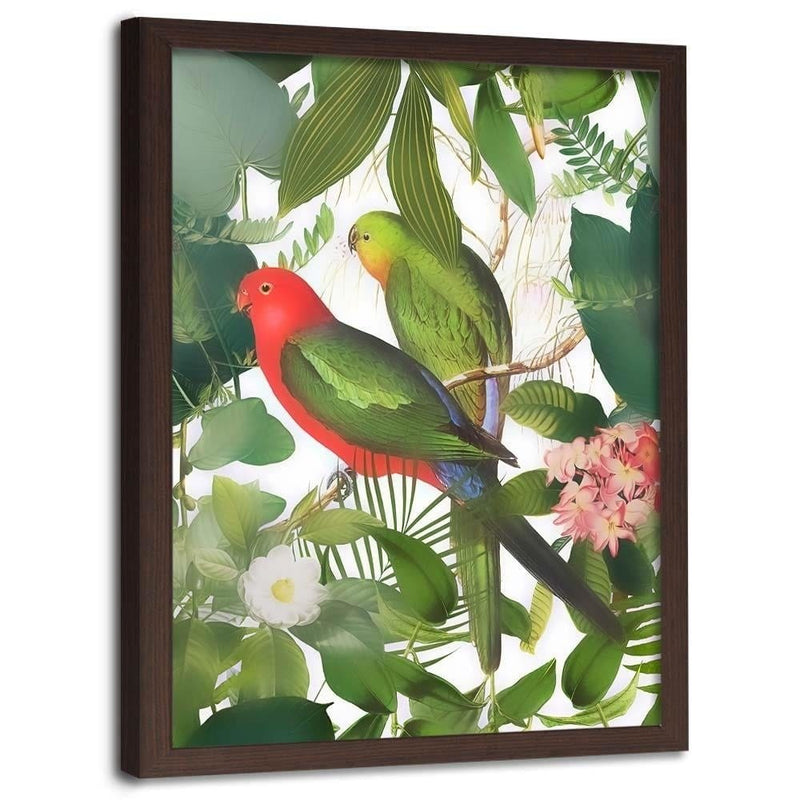 Glezna brūnā rāmī - Parrots In The Leaves  Home Trends DECO