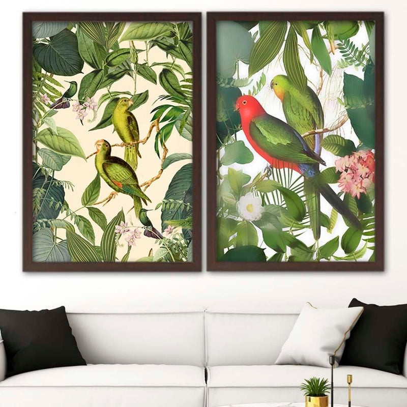 Glezna brūnā rāmī - Parrots In The Leaves  Home Trends DECO