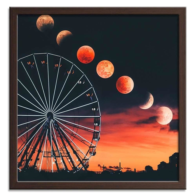 Glezna brūnā rāmī - Phases Of The Moon Over The Ferris Wheel  Home Trends DECO