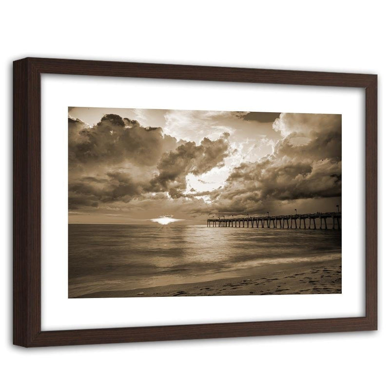 Glezna brūnā rāmī - Pier And Sunset 1  Home Trends DECO