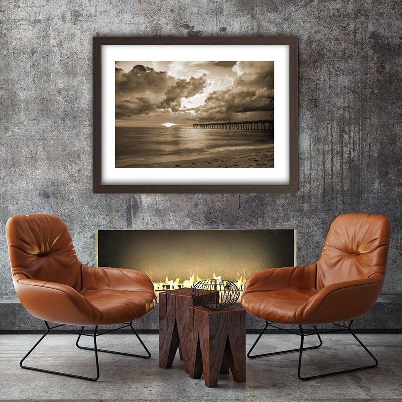 Glezna brūnā rāmī - Pier And Sunset 1  Home Trends DECO