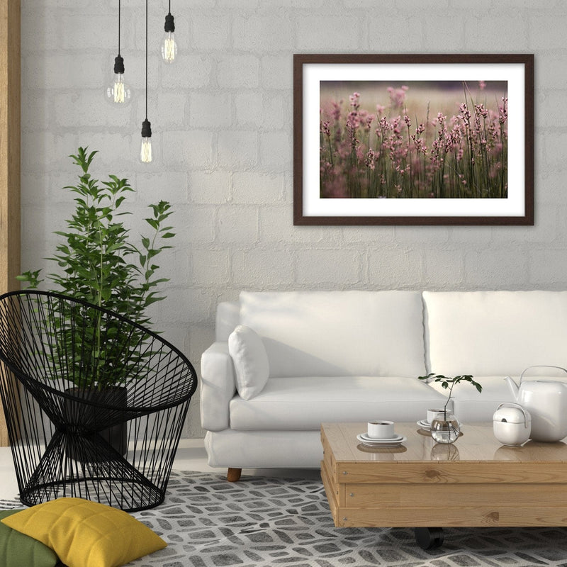 Glezna brūnā rāmī - Pink Flower Field  Home Trends DECO