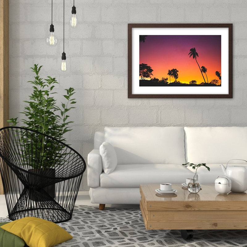 Glezna brūnā rāmī - Pink Sky And Palm Trees  Home Trends DECO