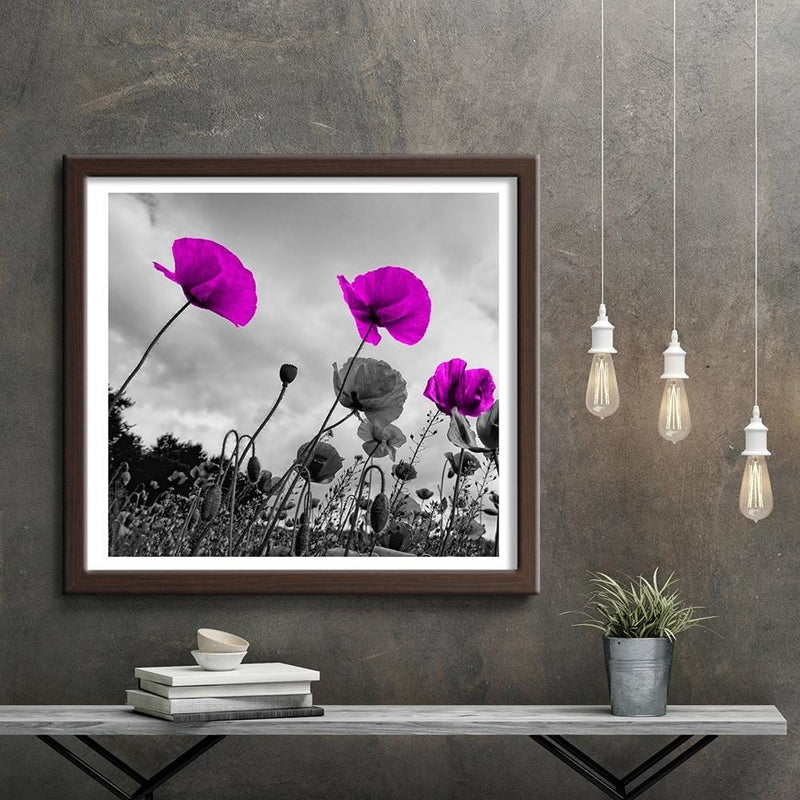 Glezna brūnā rāmī - Purple Poppy Flowers  Home Trends DECO