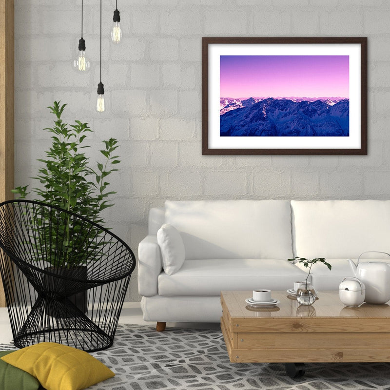 Glezna brūnā rāmī - Purple Sunrise In The Mountains  Home Trends DECO