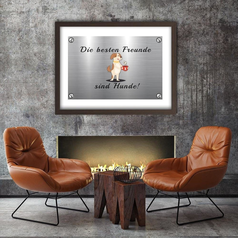 Glezna brūnā rāmī - Quote Dog With A Cup  Home Trends DECO