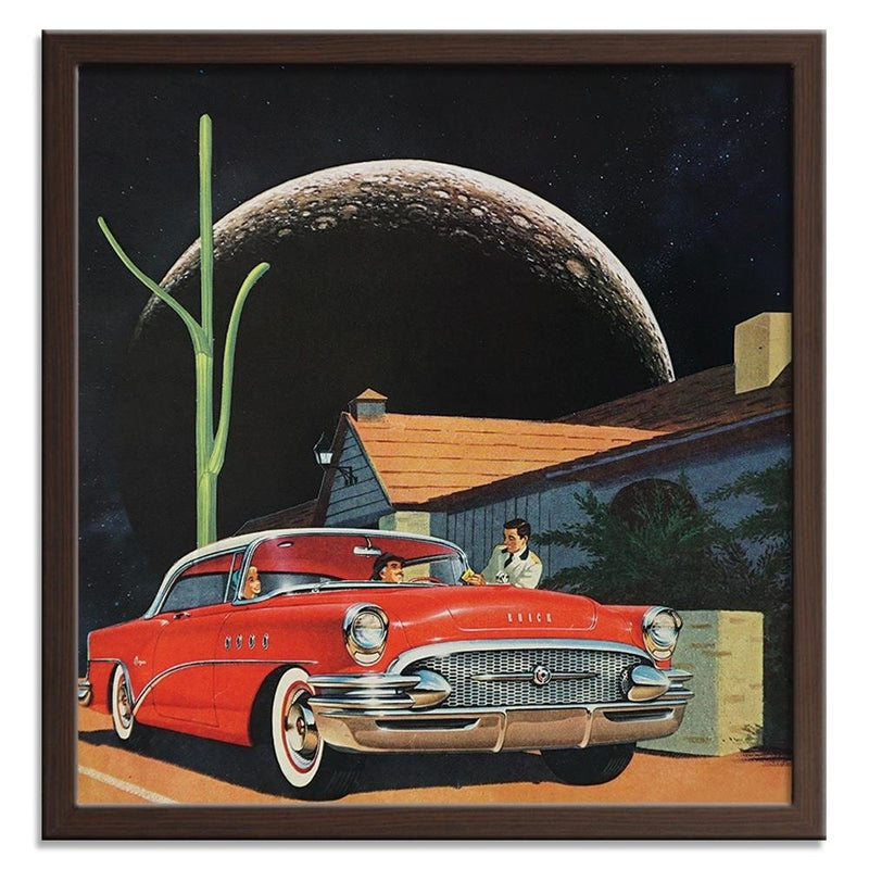 Glezna brūnā rāmī - Red Car And The Moon  Home Trends DECO