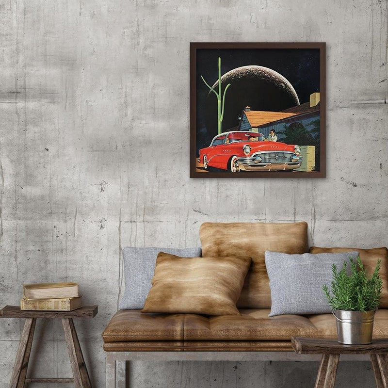 Glezna brūnā rāmī - Red Car And The Moon  Home Trends DECO