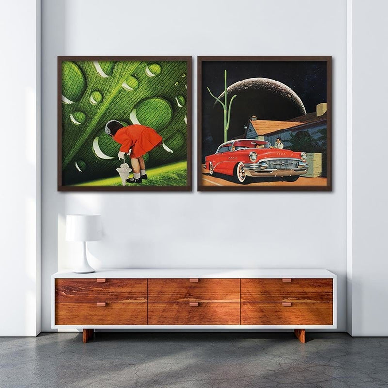 Glezna brūnā rāmī - Red Car And The Moon  Home Trends DECO