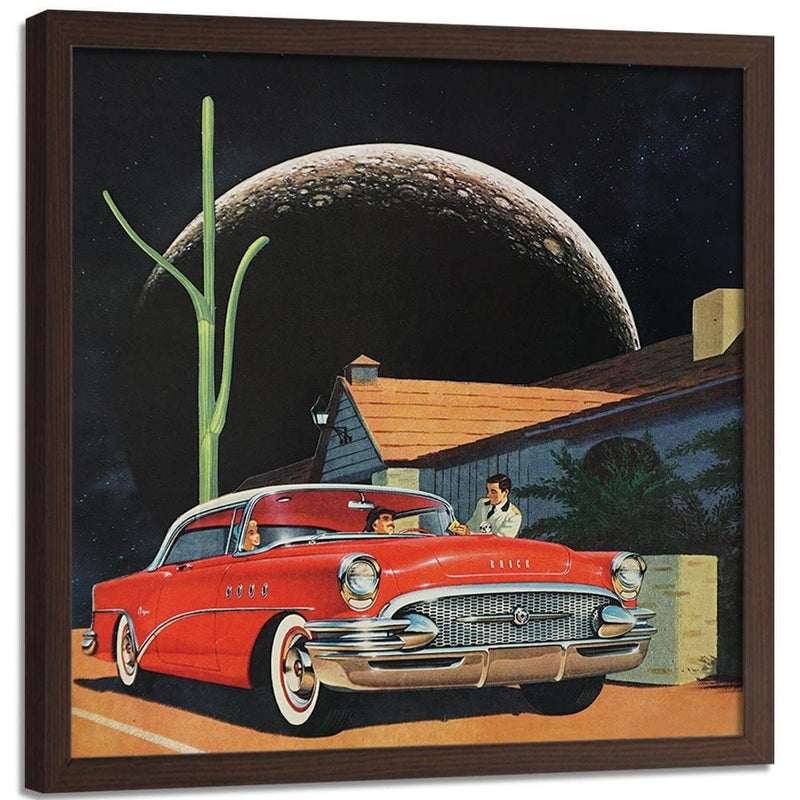 Glezna brūnā rāmī - Red Car And The Moon  Home Trends DECO