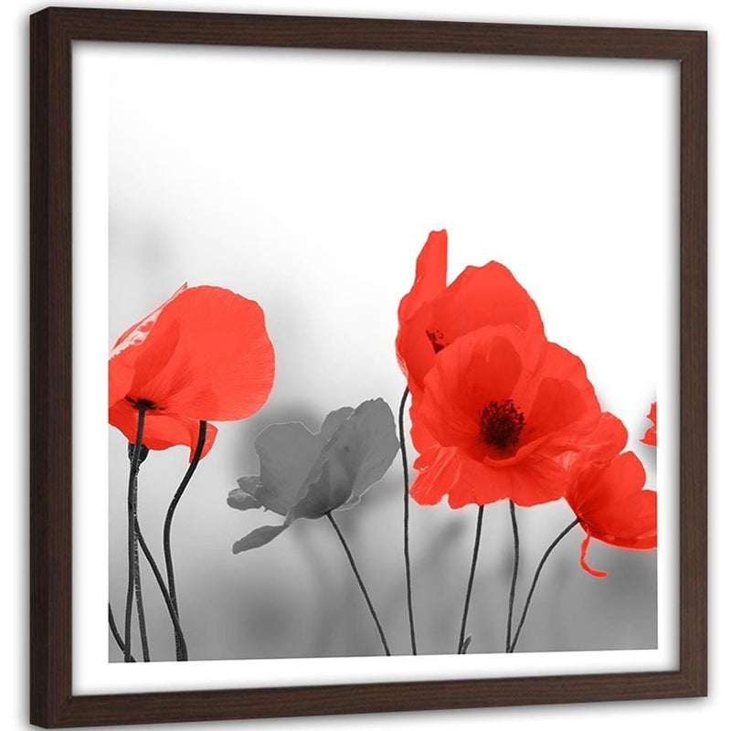 Glezna brūnā rāmī - Red Poppies In Gray  Home Trends DECO