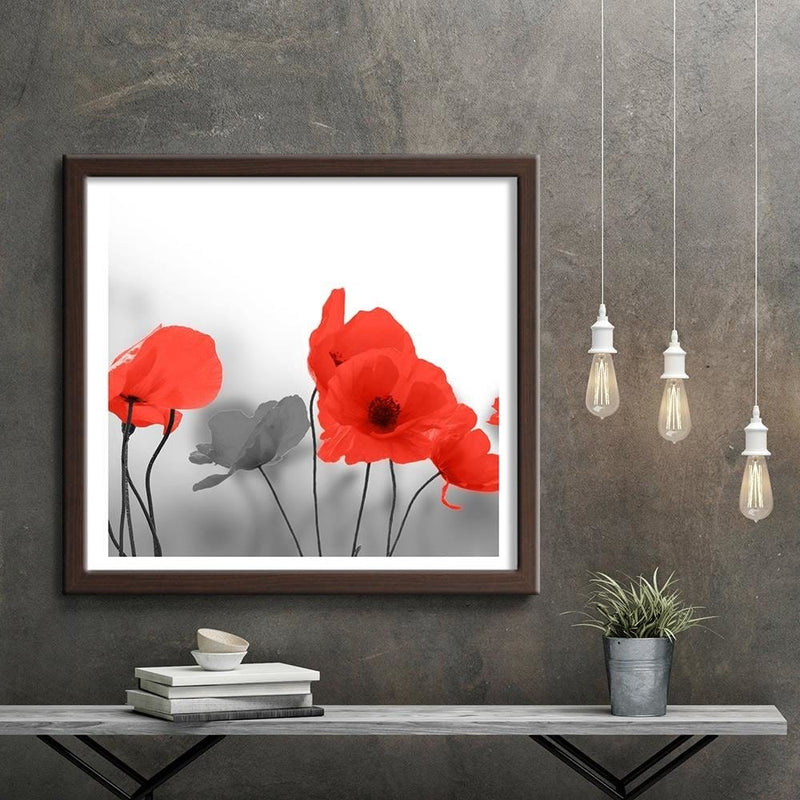 Glezna brūnā rāmī - Red Poppies In Gray  Home Trends DECO