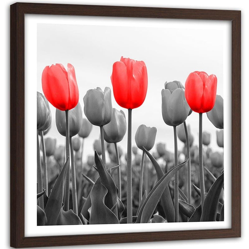 Glezna brūnā rāmī - Red Tulips On The Meadow  Home Trends DECO