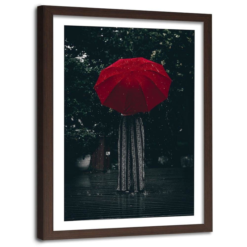 Glezna brūnā rāmī - Red Umbrella In The Rain  Home Trends DECO