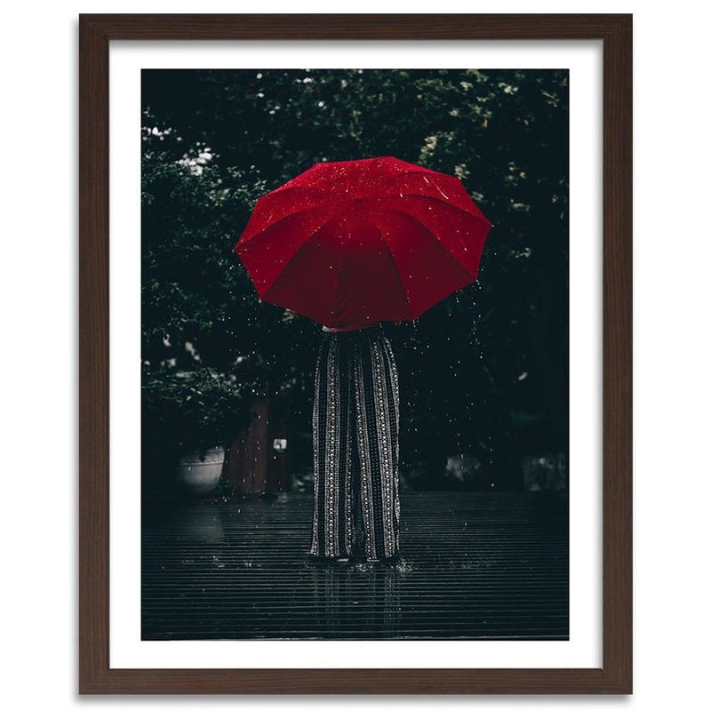 Glezna brūnā rāmī - Red Umbrella In The Rain  Home Trends DECO