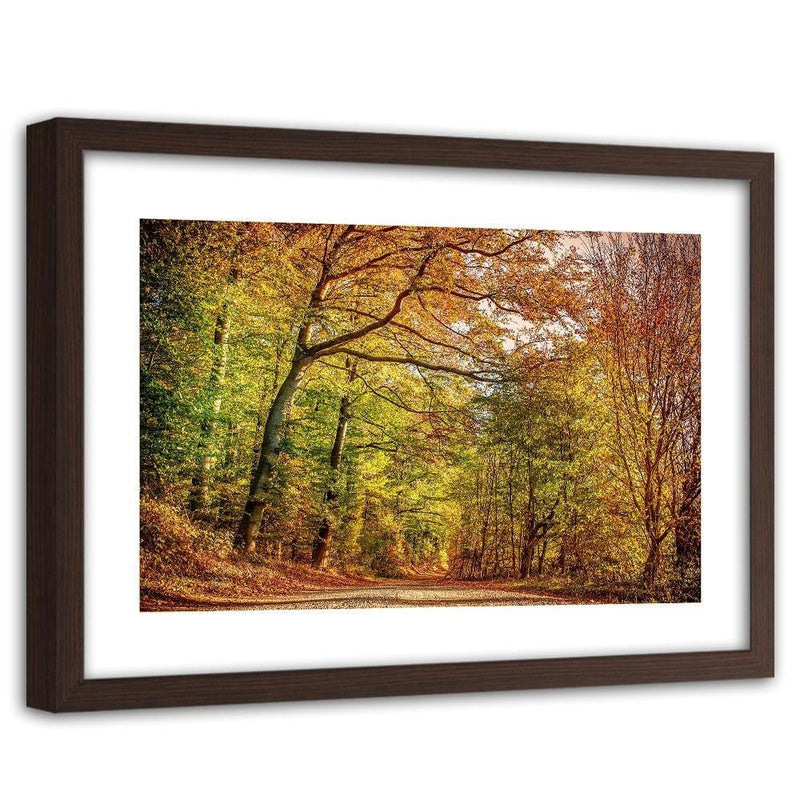 Glezna brūnā rāmī - Road In The Autumn Forest  Home Trends DECO