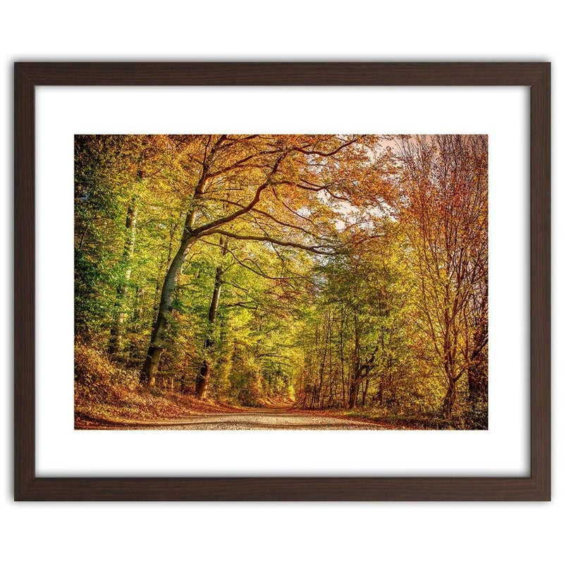 Glezna brūnā rāmī - Road In The Autumn Forest  Home Trends DECO