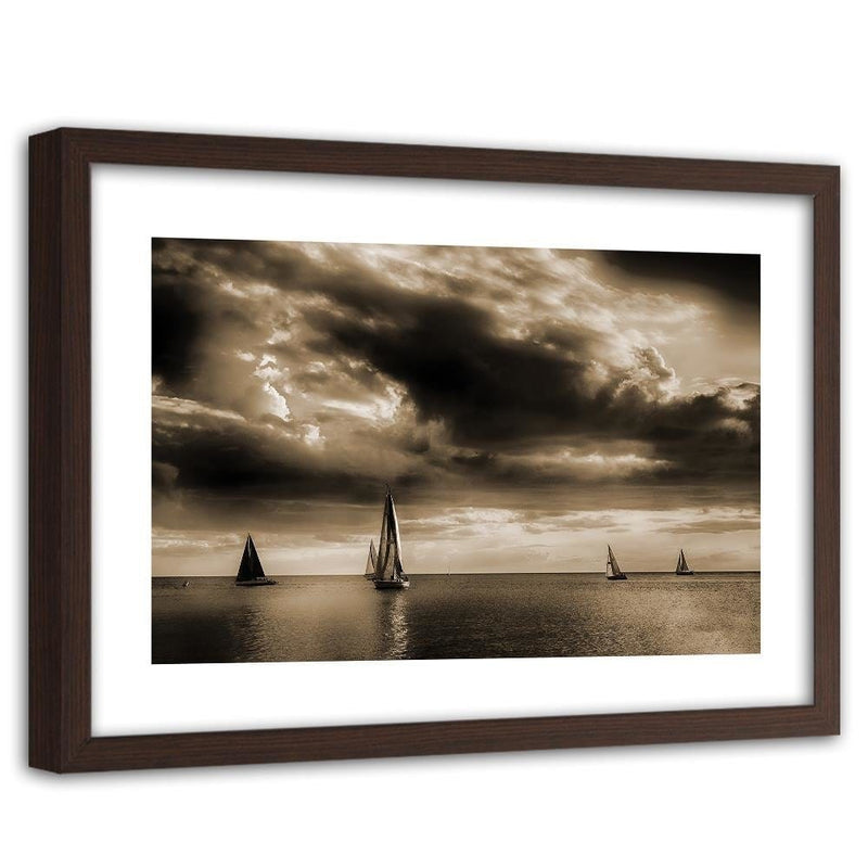 Glezna brūnā rāmī - Sailboats At Sea 1  Home Trends DECO