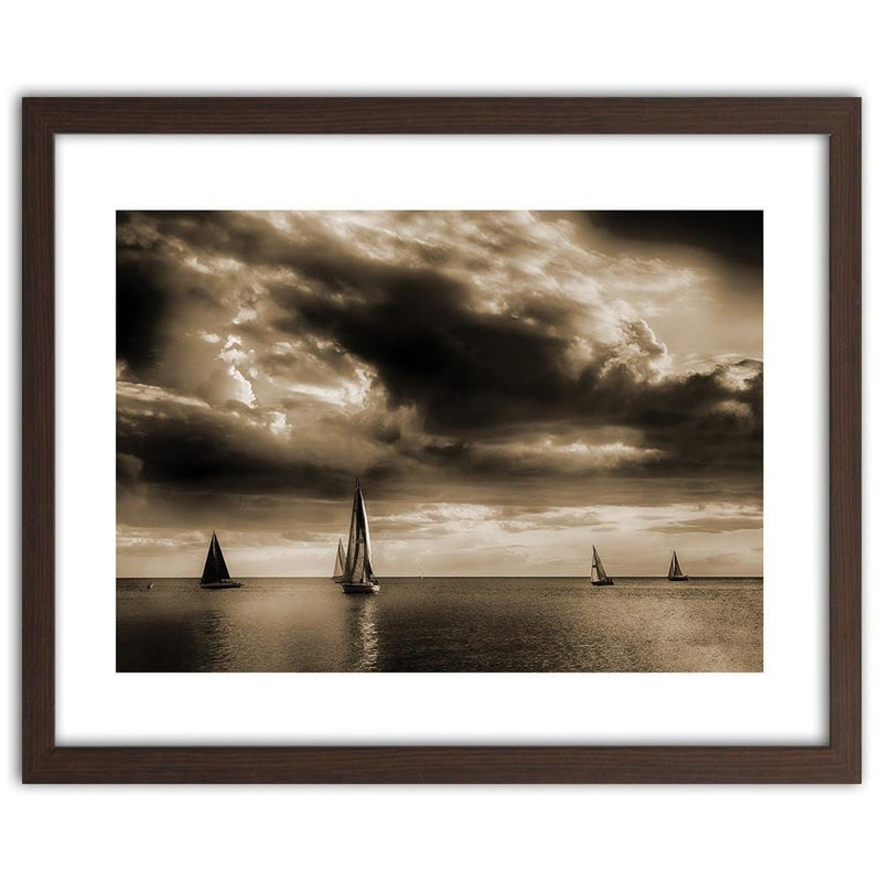 Glezna brūnā rāmī - Sailboats At Sea 1  Home Trends DECO