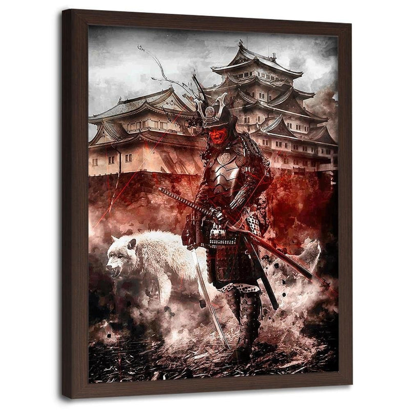 Glezna brūnā rāmī - Samurai And White Wolf  Home Trends DECO