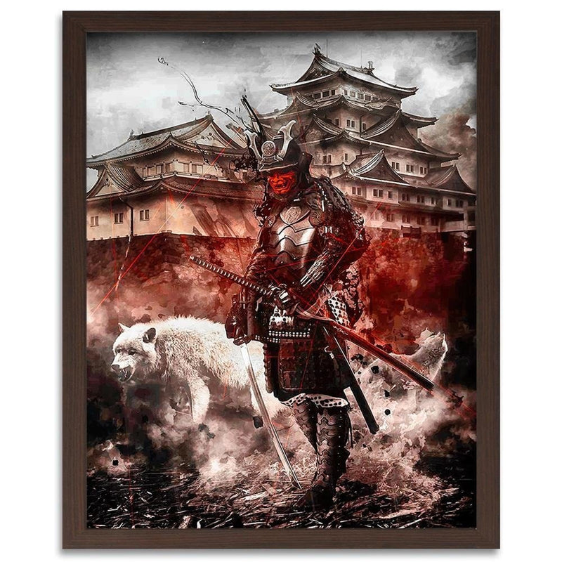 Glezna brūnā rāmī - Samurai And White Wolf  Home Trends DECO