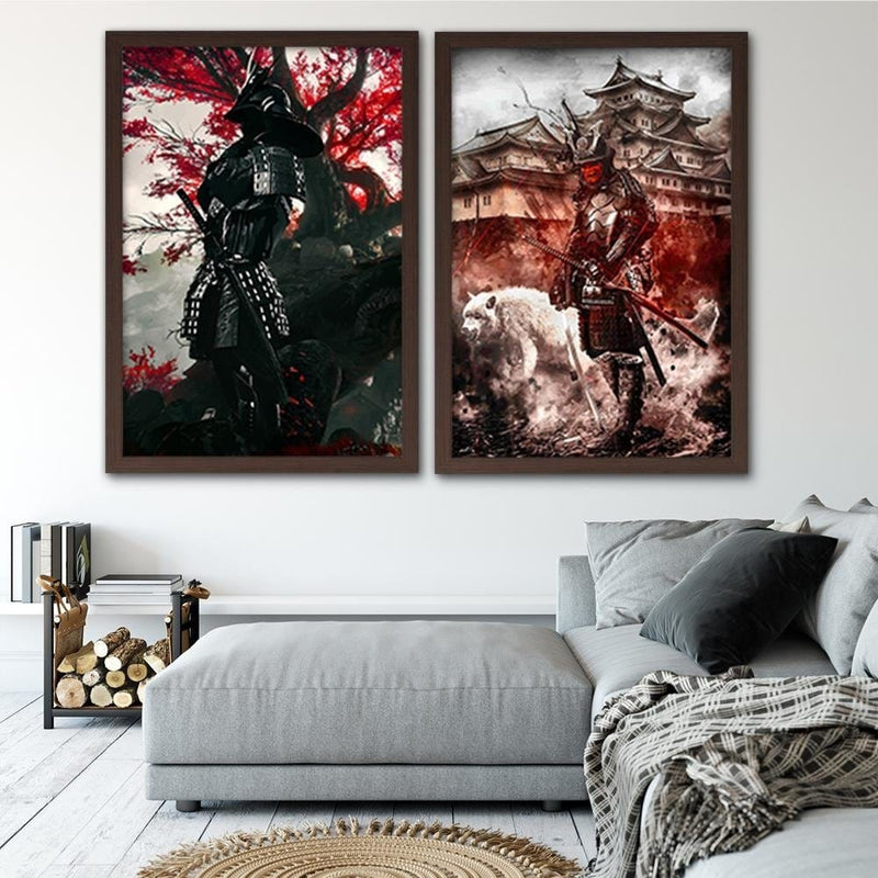 Glezna brūnā rāmī - Samurai And White Wolf  Home Trends DECO