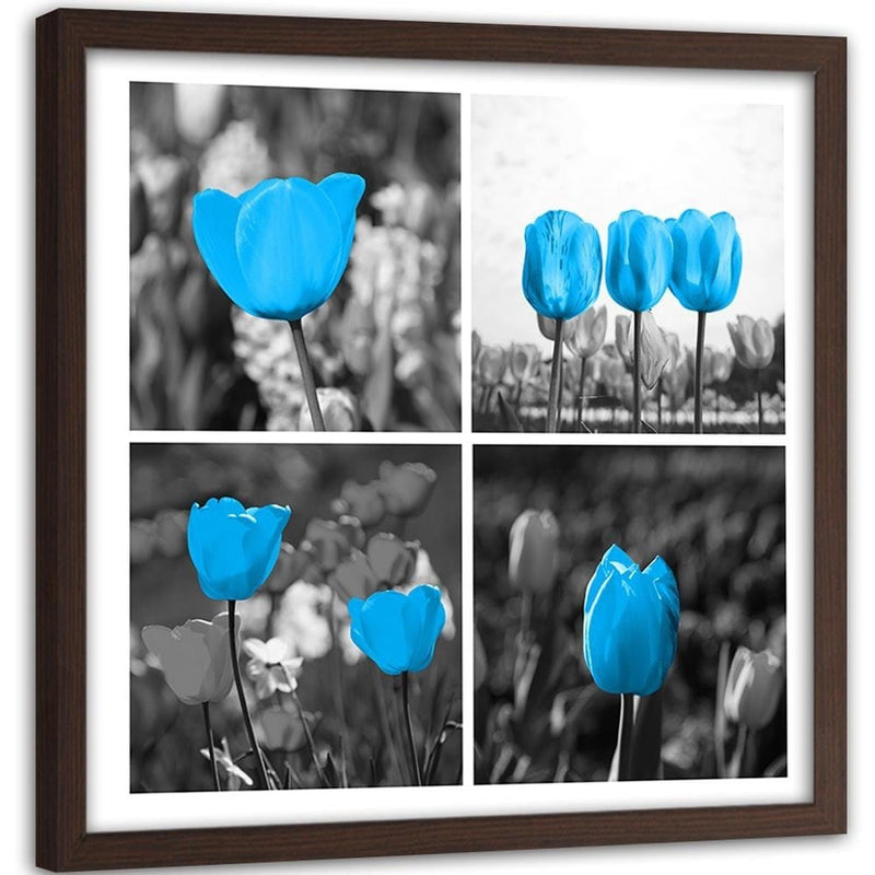 Glezna brūnā rāmī - Set Of Blue Tulips  Home Trends DECO