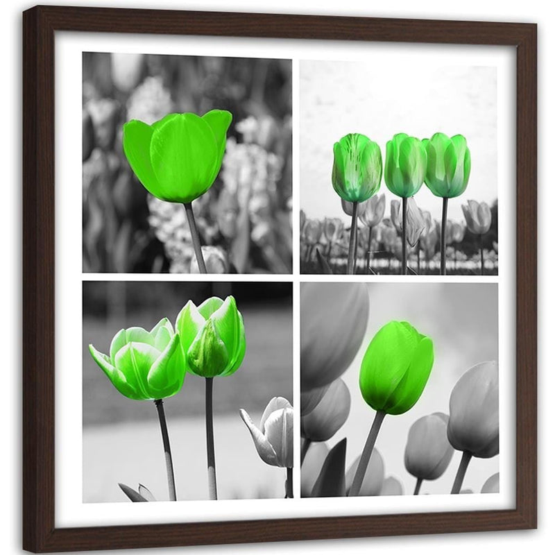 Glezna brūnā rāmī - Set Of Green Poppies  Home Trends DECO