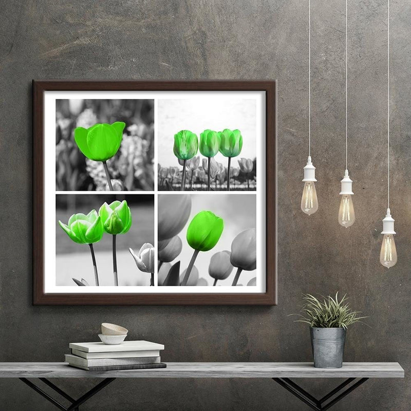 Glezna brūnā rāmī - Set Of Green Poppies  Home Trends DECO