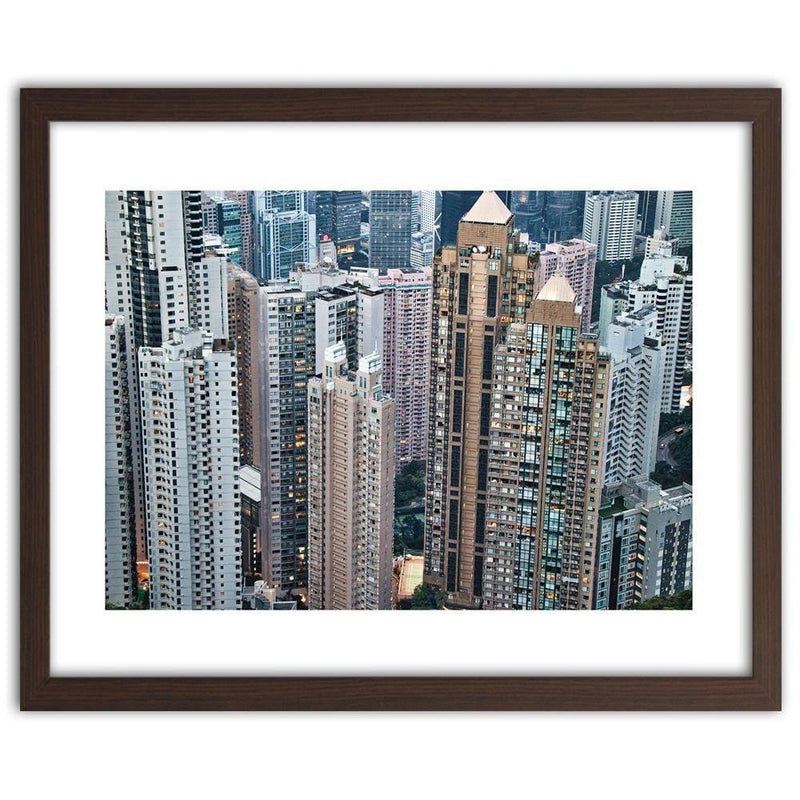 Glezna brūnā rāmī - Skyscrapers In Hong Kong  Home Trends DECO