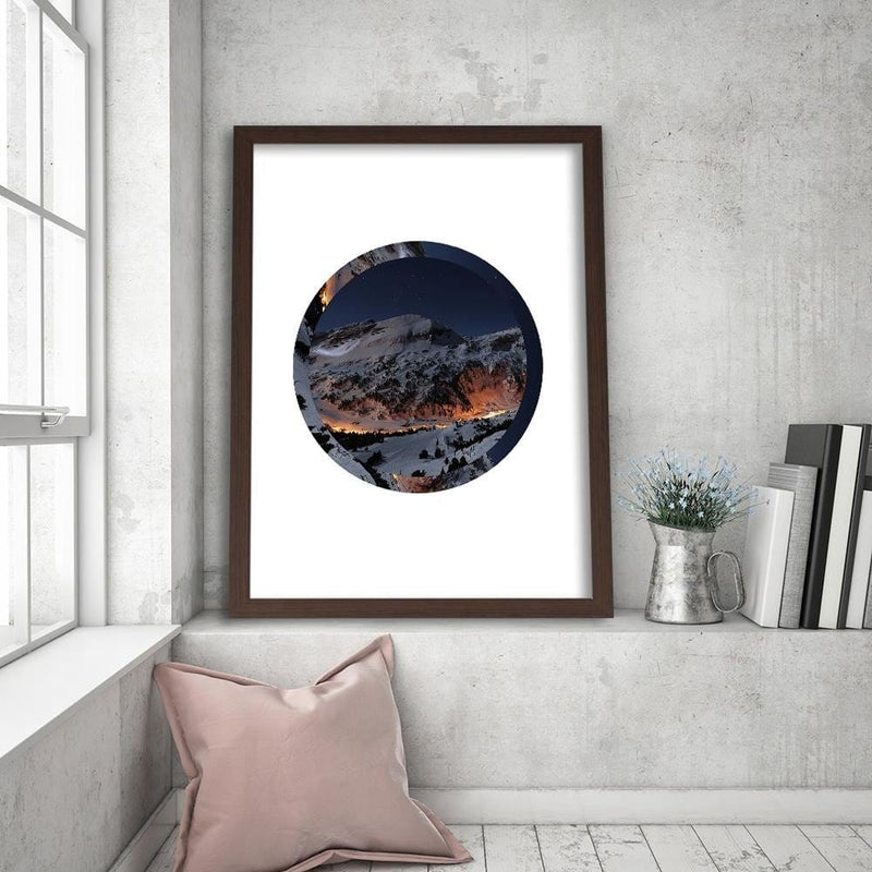 Glezna brūnā rāmī - Snow-Capped Mountains Circle  Home Trends DECO