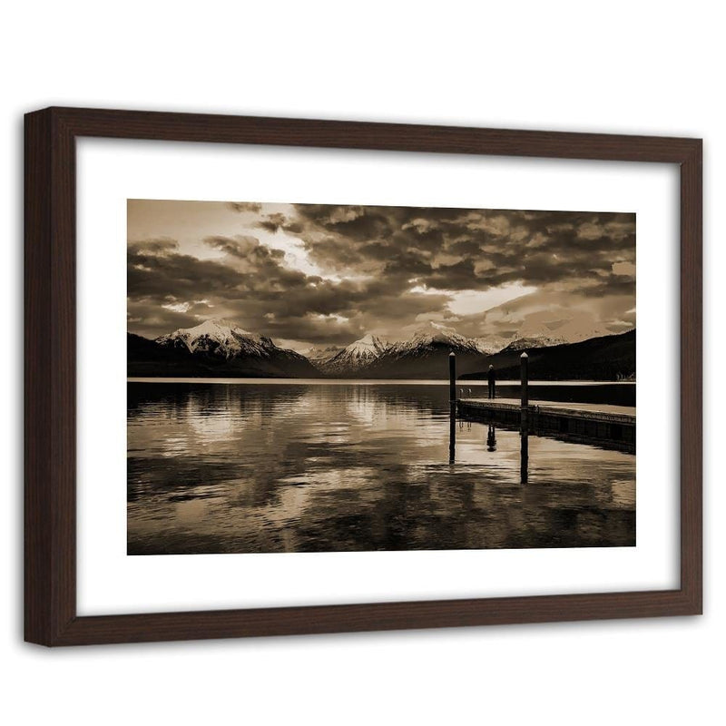 Glezna brūnā rāmī - Snowy Mountains Lake 1  Home Trends DECO