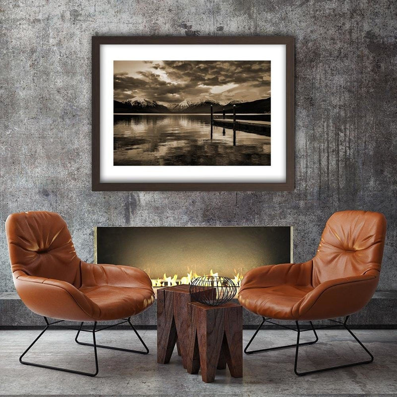 Glezna brūnā rāmī - Snowy Mountains Lake 1  Home Trends DECO