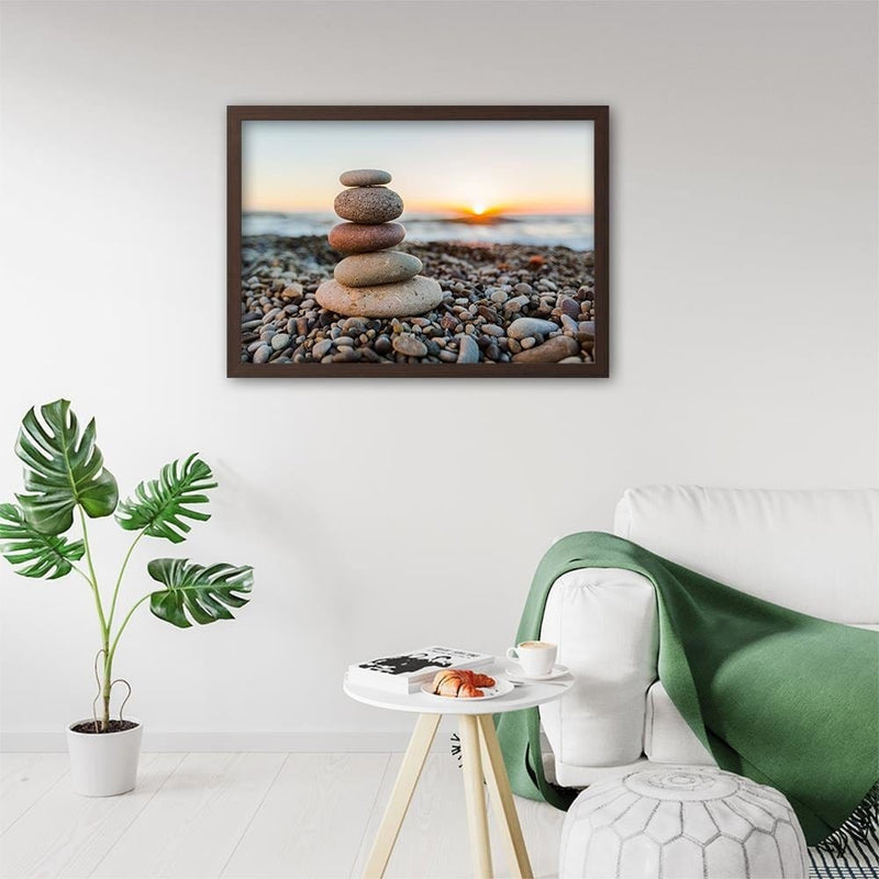 Glezna brūnā rāmī - Stones By The Sea  Home Trends DECO